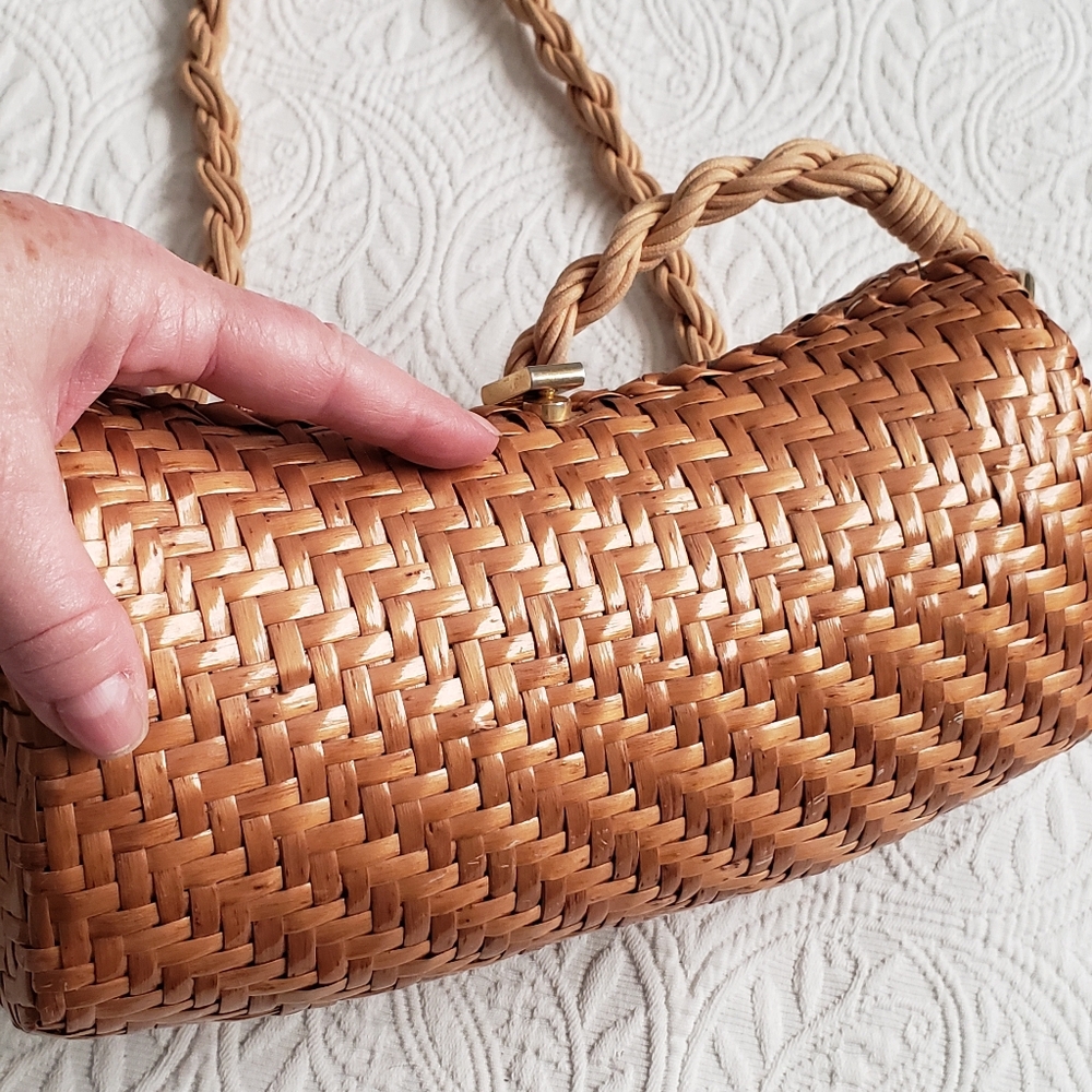 Vintage Rodo Italy Woven Wicker Rattan Baguette Shoulder Bag Purse